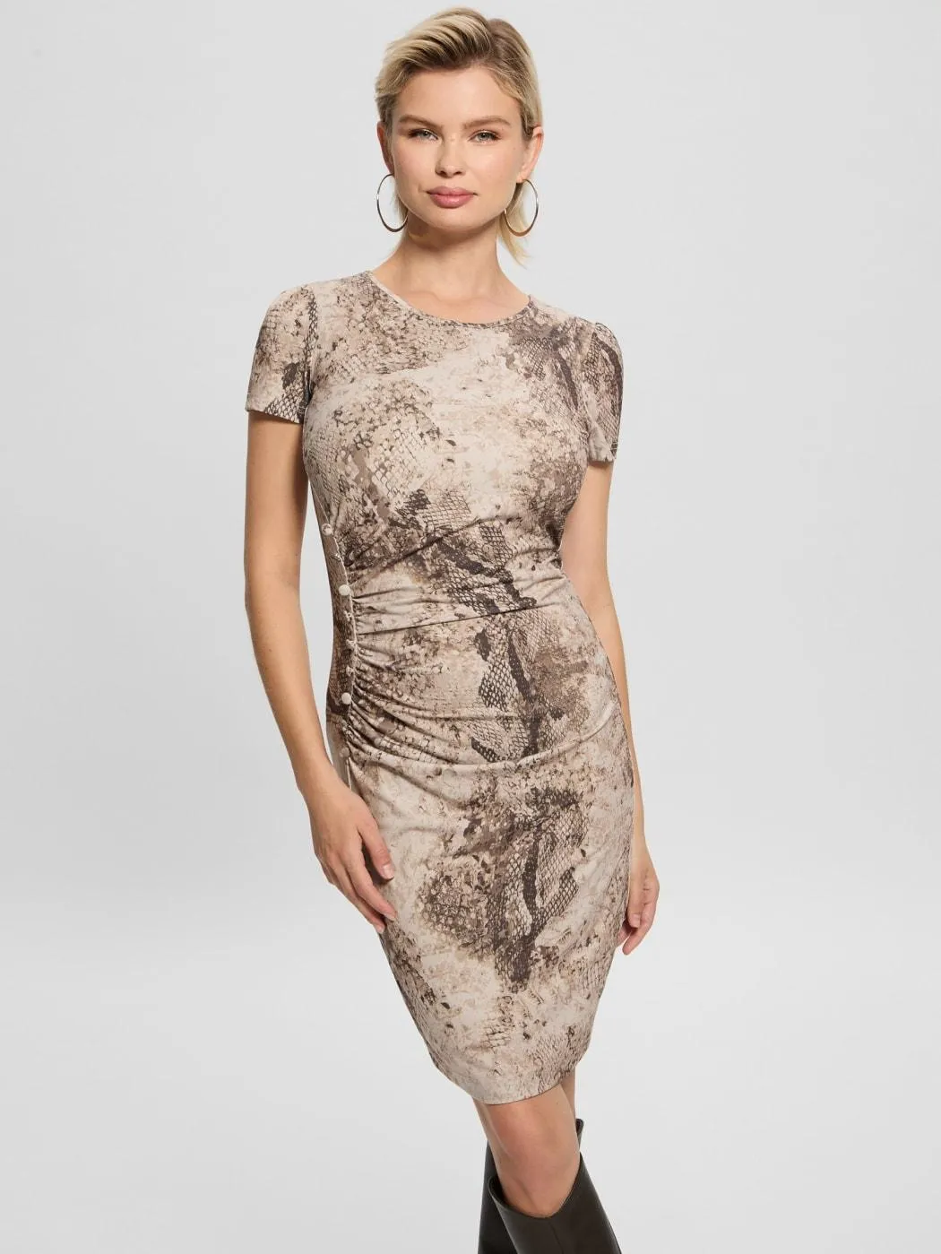 Eco Simonne Ruched Buttons Dress