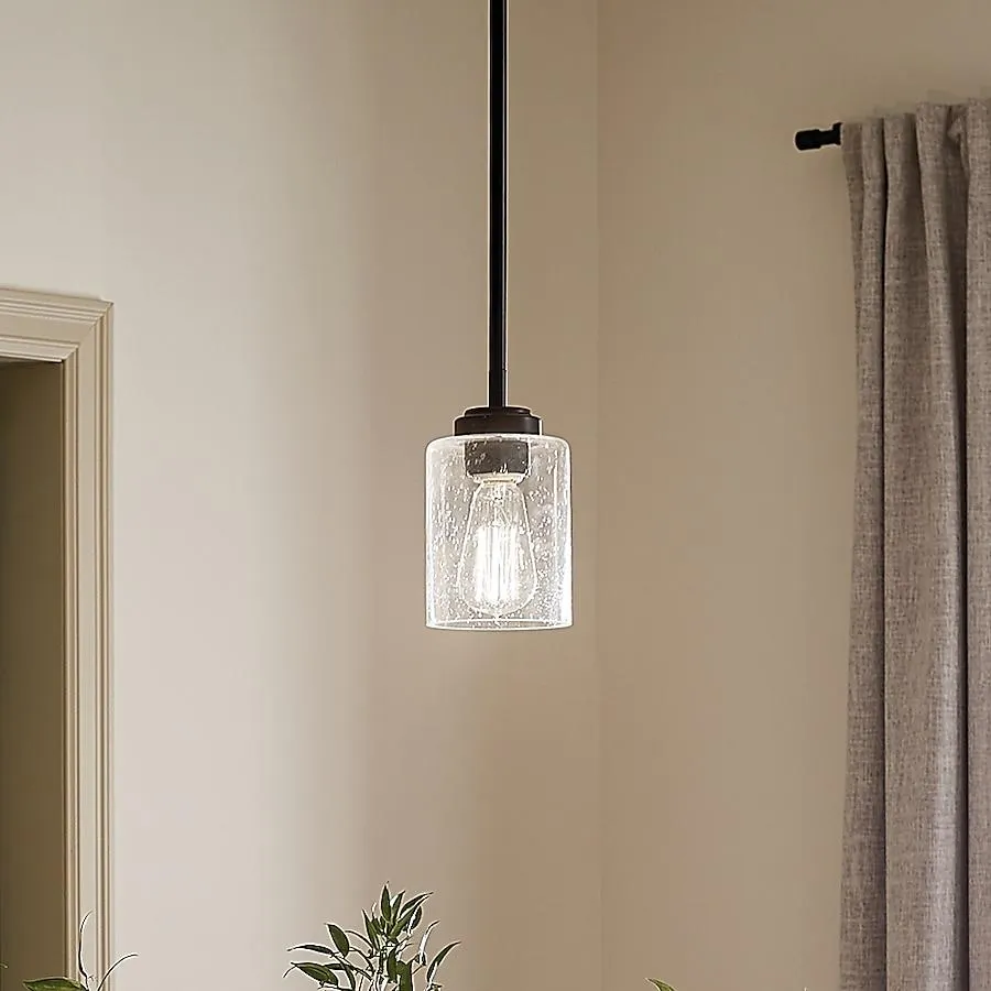 Kichler Winslow 1 -Light Black Modern/contemporary Seeded glass Cylinder Mini Hanging Pendant light