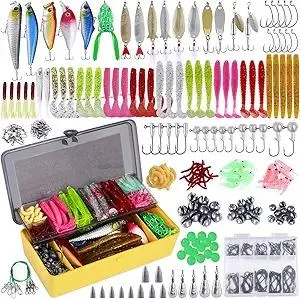 PLUSINNO Fishing Lures Baits Tackle Including Crankbaits, Spinnerbaits, Plastic Worms, Jigs, Topwater Lures, Tackle Box and More Fishing Gear Lures Kit Set, 102/302Pcs Fishing Lure Tackle