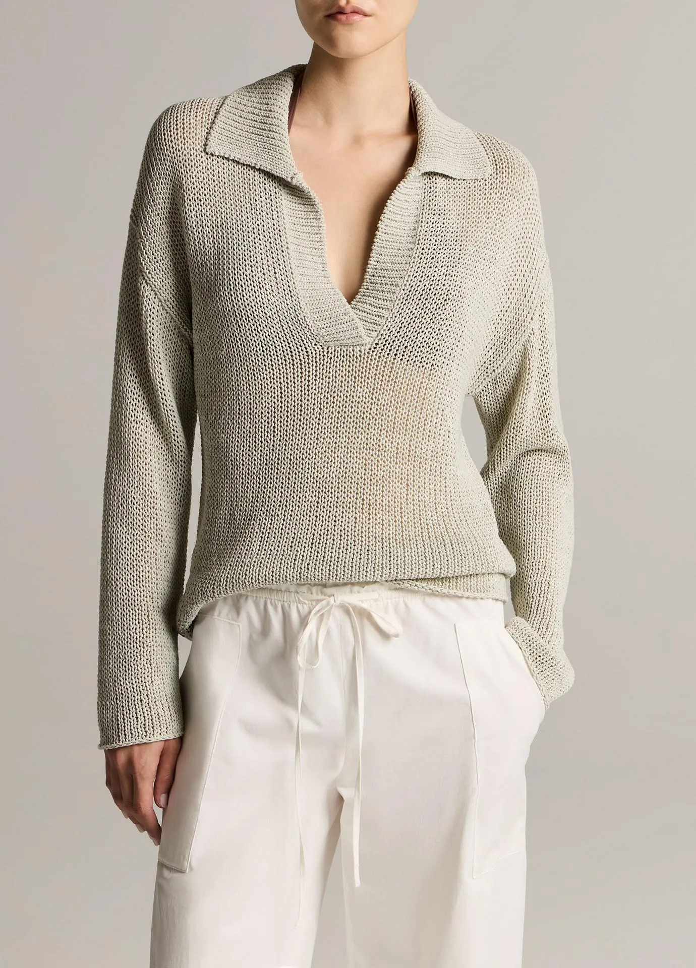 Italian Coated Cotton-Blend Polo Sweater