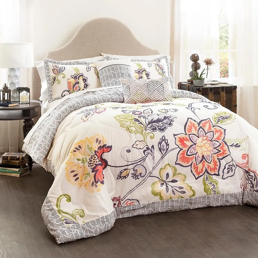 Lush Decor Coral Floral Full/Queen Comforter