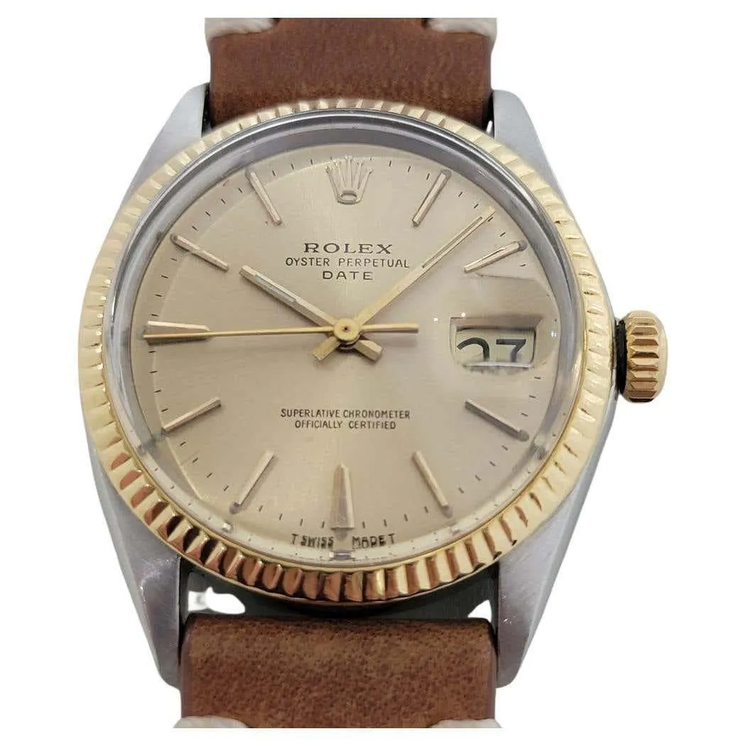 Mens Rolex 1500 Oyster Perpetual Date 14k Gold ss 1960s Automatic Vintage RA168B