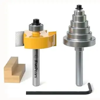 Fivepears 1/4 Inch Shank Rabbet Router Bit with 6 Bearings Set, Rabbeting Router Bit can Interchangeable and Adjustable Multi Depths Cutter 1/8", 1/4", 5/16", 3/8", 7/16", 1/2" …