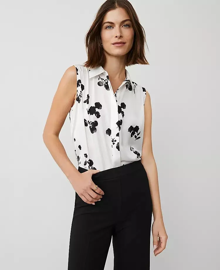 Floral Satin Sleeveless Shirt