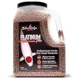 Blue Ridge Koi Fish Food 4.5lb - Koi Food 3/16” Platinum Pro Formula Goldfish Food, Premium Fish Food for Ponds, Ponds Fish Food, Floating Pond Pellet