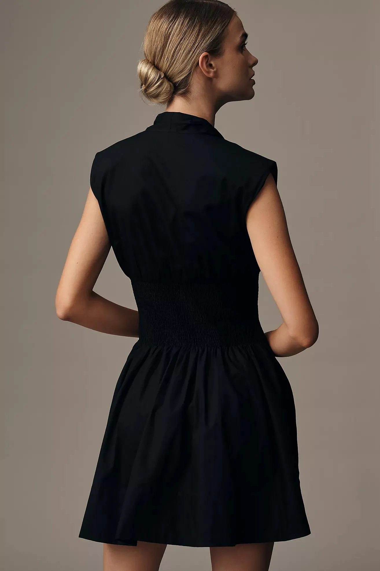 The Tommie Cap-Sleeve Smocked Front-Zip Shirt Dress: Mini Edition