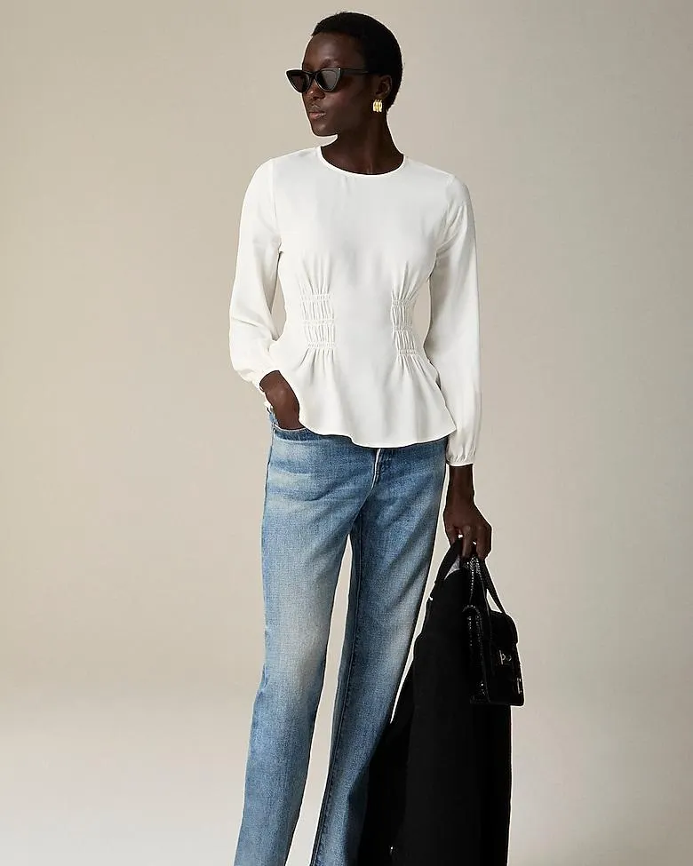 Shirred-waist top in viscose crepe