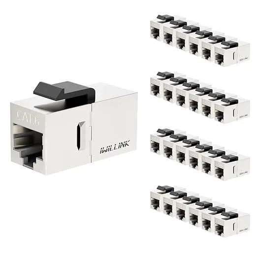 Iwillink UL-Listed Cat6 Coupler RJ45 Cat6 Shielded Coupler 25-Pack, Ethernet Coupler, Female to Female Cat6 Keystone Jack, STP Keystone Insert Inline Coupler, Silver
