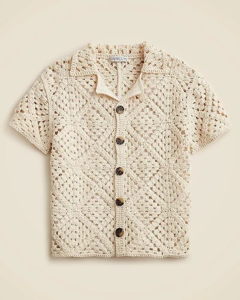 Kids' short-sleeve crochet camp shirt