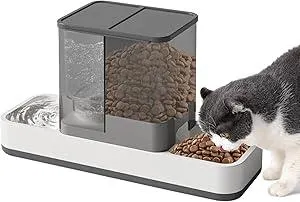 Yummy Sam Automatic Small Pet Feeder and Water Dispenser, 2 in 1 Gravity Cat Auto Pet Feeder and Waterer Set Feeder Dish for Small Medium Pets Dog Puppy Kitten (Grey)