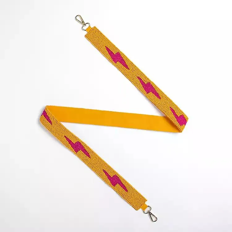 Yellow and Pink Lightning Beaded Purse Strap