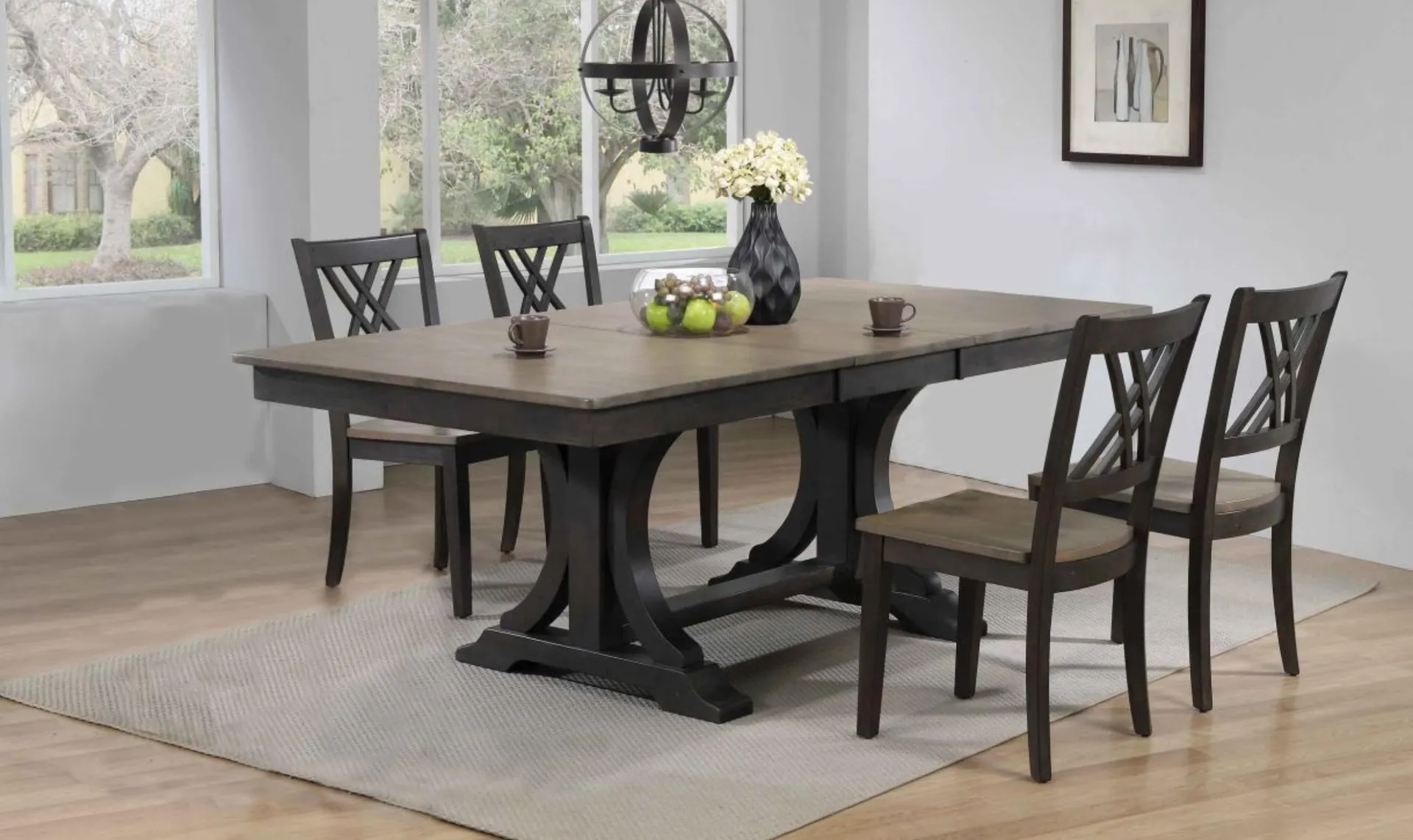 Iconic Furniture Double Deco Antique Grey & Black Stone Dining Set with Double X-Back Chairs