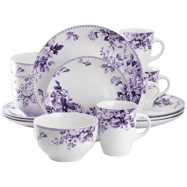 Traditional Purple Rose 16 Piece Stoneware Dinnerware Set