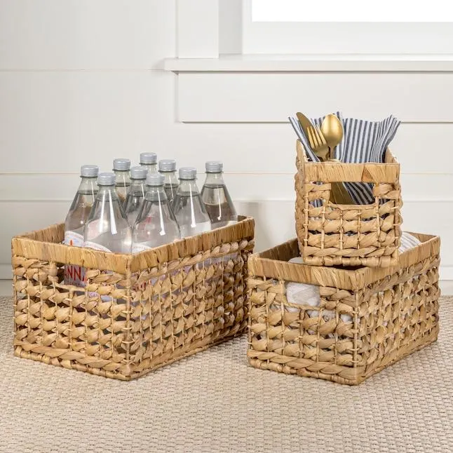 happimess 3 -Pack Hayden Bohemian Cottage Handwoven Rectangular Nesting ( 13.78-in W x 7.87-in H x 9.84-in D ) Natural Water hyacinth Stackable Basket