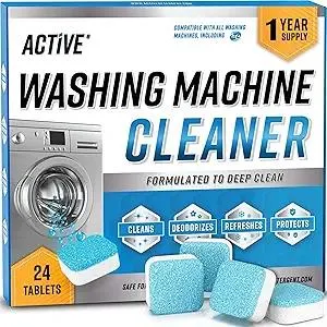 Washing Machine Cleaner Descaler 24 Pack - Deep Cleaning Tablets For HE Front Loader & Top Load Washer, Septic Safe Eco-Friendly Deodorizer, Clean Inside Drum and Laundry Tub Seal - 12 Month Supply