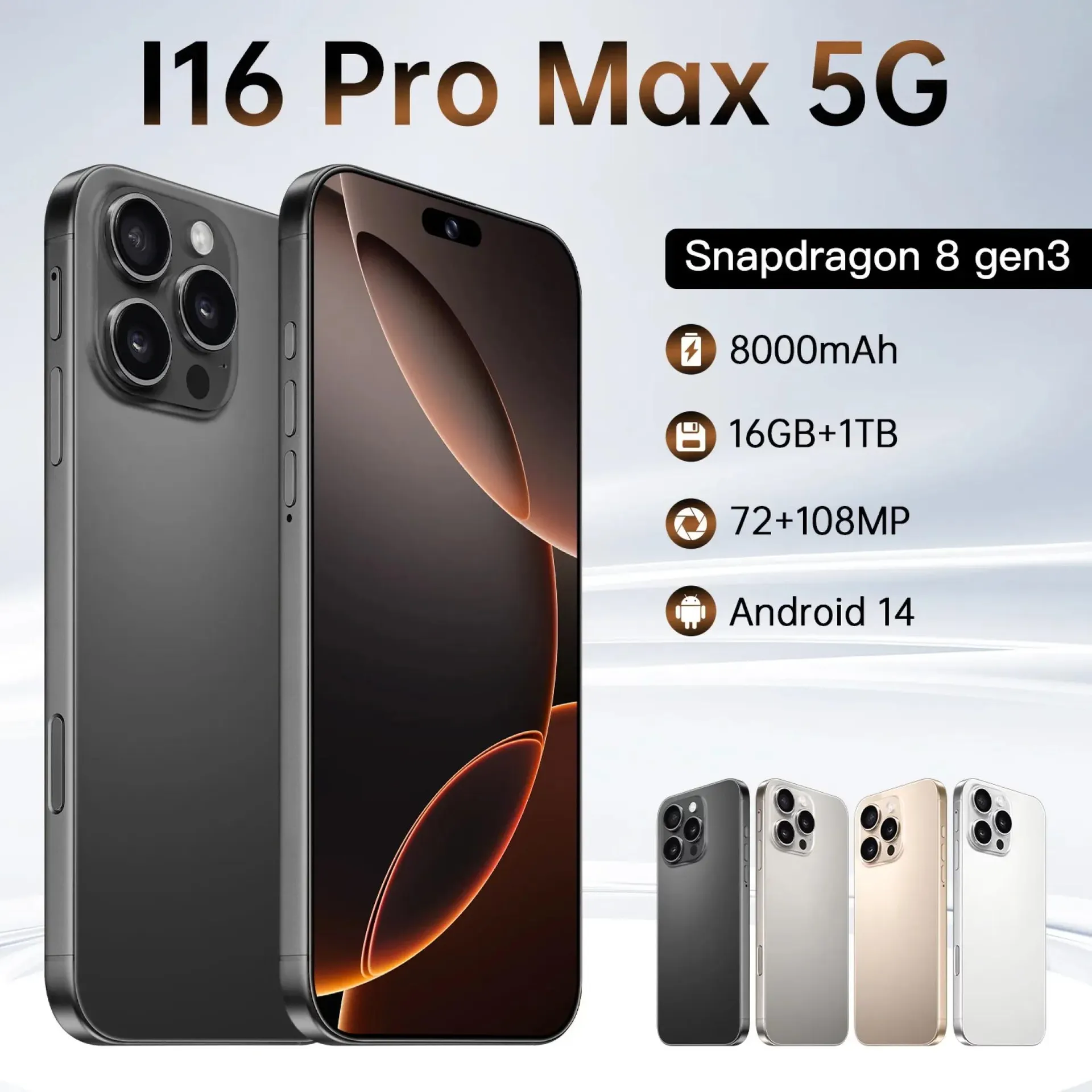 Teléfono móvil original de marca 2025 HOT de 7.3 pulgadas, nuevo i16 ProMax, pantalla completa, 4G, 5G, 6800 mAh, versión global