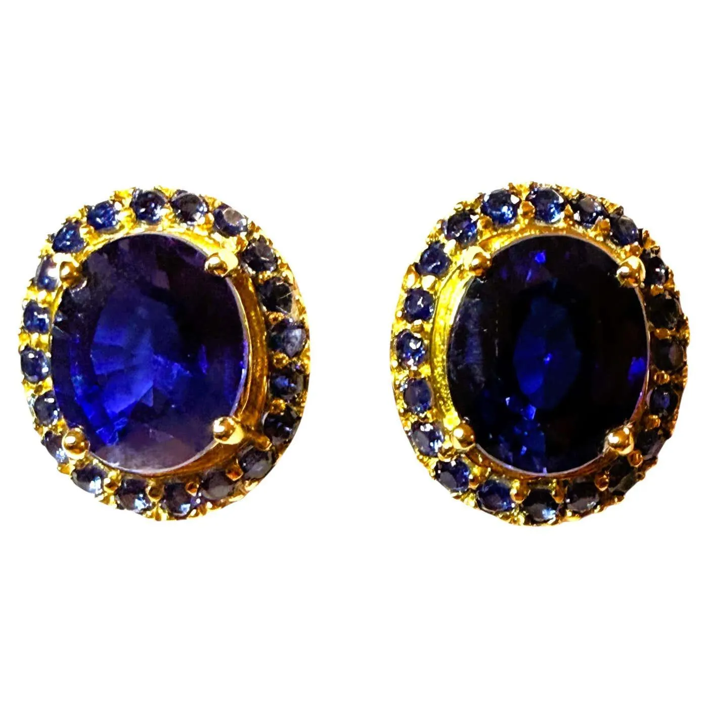 New 12.1 Carat Sapphire & Diamond Cut Sapphire 24k Y Gold PL Sterling Earrings
