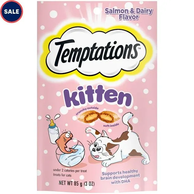 Temptations Salmon and Dairy Flavor Crunchy and Soft Kitten Treats, 3 oz.