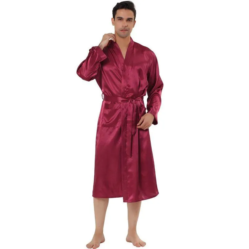 Lars Amadeus Mens Satin Robe Sleep Solid Nightdress Long Sleeve Sleepwear Pajama Dress Bathrobe