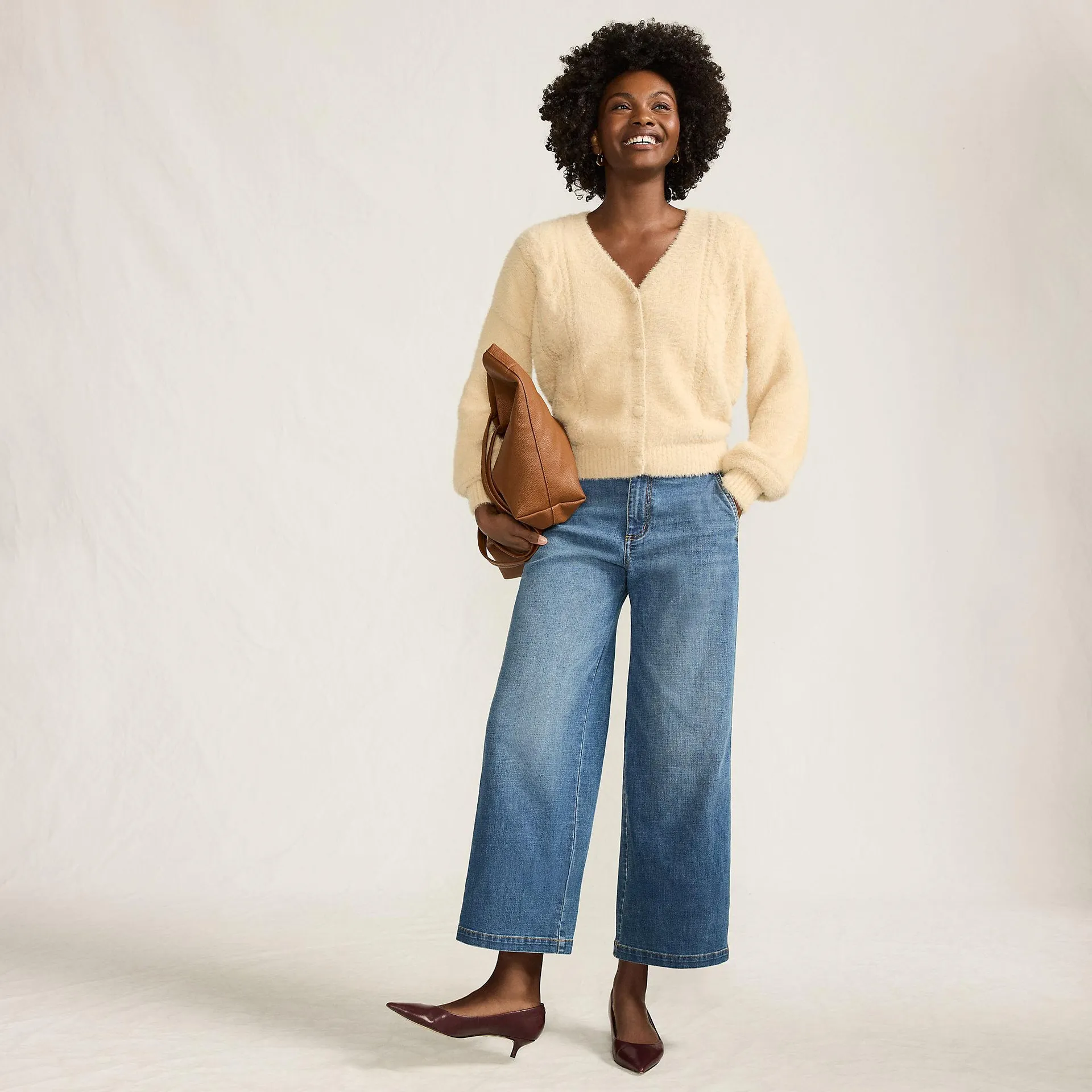 Women's Mid Rise Denim Wide Leg Ankle Jeans