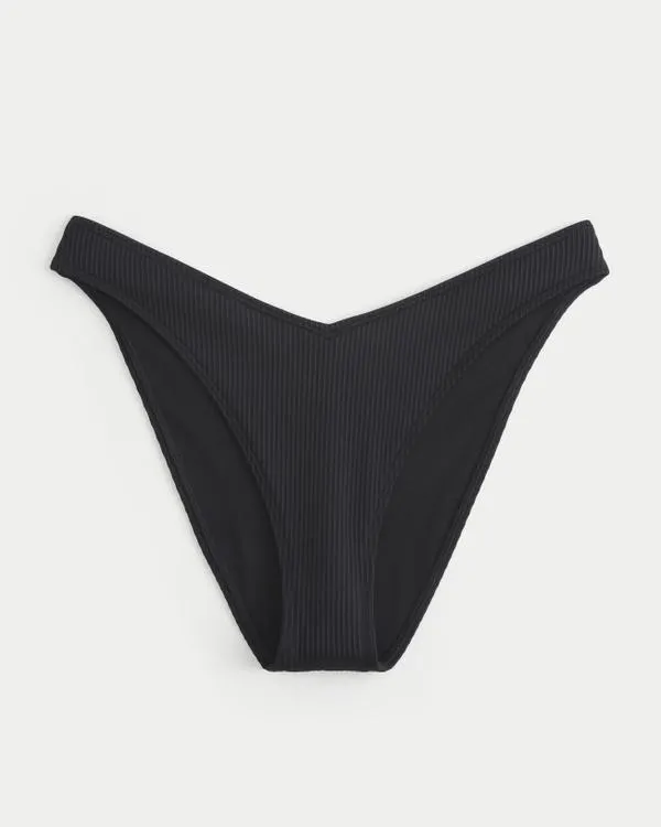 Ribbed High-Leg V-Waist Cheeky Bikini Bottom