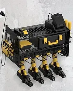 Power Tool Charging Station - 3 Layer Wall Mount Power Tool Organizer with Charging Station for Power Drill, 6AC Outlets, Great as Heavy Duty Tool Rack & Tool Holder for Garage Organization