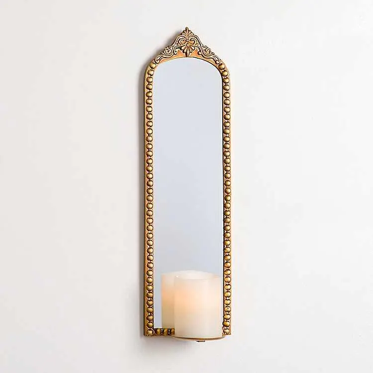 Gold Ornate Beaded Mirror Wall Sconce