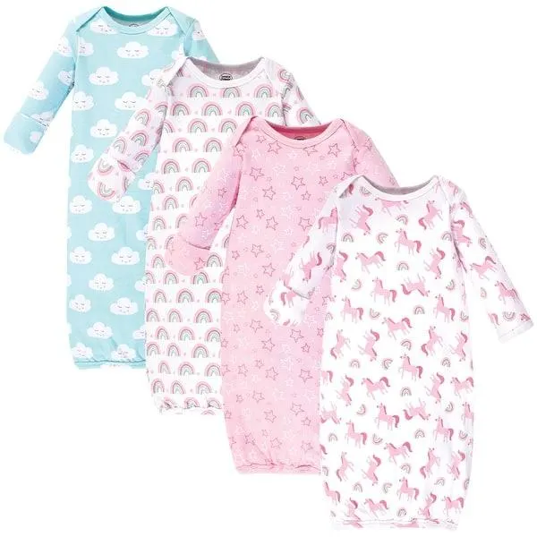 Luvable Friends Baby Girl Cotton Long-Sleeve Gowns 4pk, Rainbow