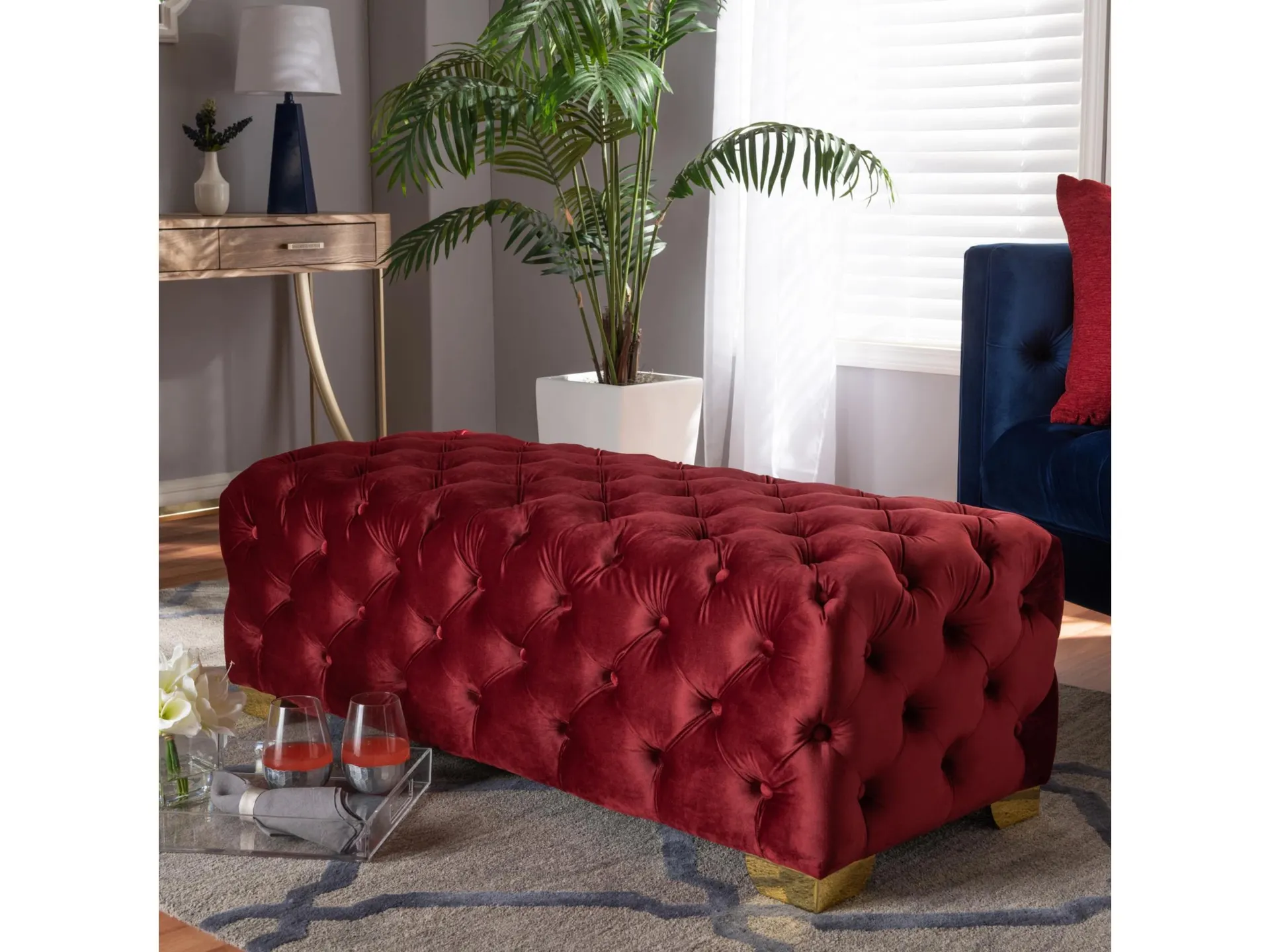 Baxton Studio Luxe Upholstered Gold Finished Bench Ottoman