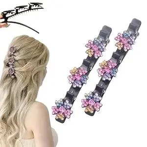 Sparkling Crystal Stone Braided Hair Clips for Women and Girls, 2025 New Rhinestone Hair Clips Hair Braid Clips, Easily Braided Hair Bands, Shiny Rhinestone Hair Clip (Colorful, 2PCS)