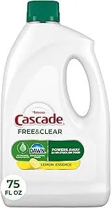 Cascade Free & Clear Dishwasher Detergent Liquid Gel, Dish Detergent, Dishwasher Soap, Lemon, 75oz