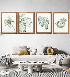 Art3d Framed Wall Art Set of 4 for Wooded Aesthetic Wall Decor for Living room Kitchen Hallway Bedroom, Green Plant Picture Frame, Neutral Botanical Wall Prints
