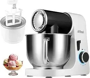 Aifeel Stand Mixer, 6.5QT Mixer with Ice Cream Maker Attachments, Kitchen Electric Mixer Multifunctional Bread Dough Mixer with Dough Hook,Whisk & Beater, Food Mixer for Baking (Black-White)