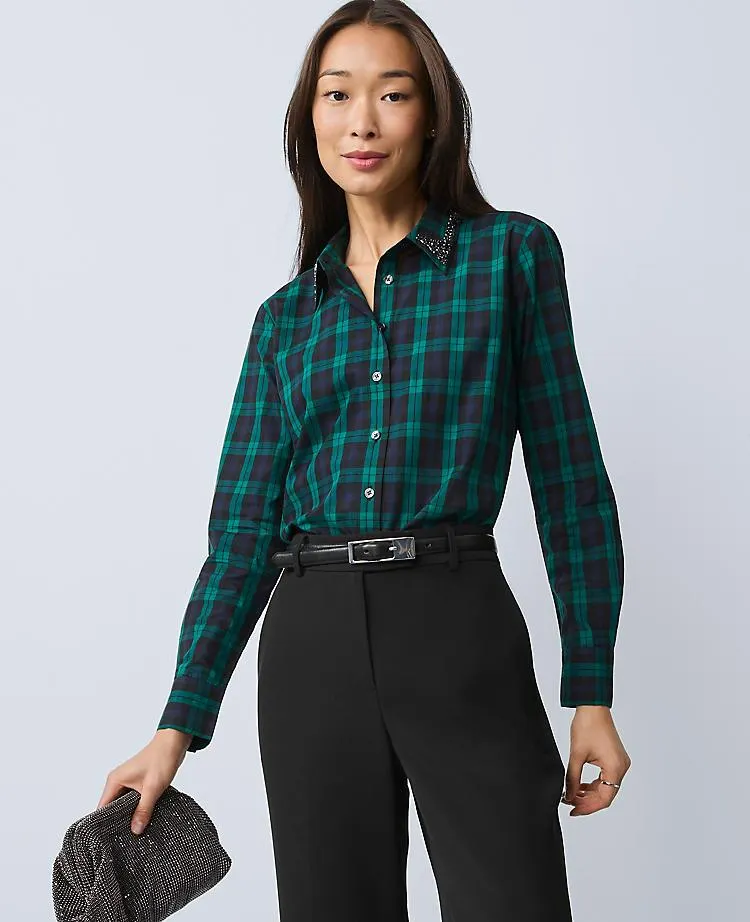 Embellished Plaid Relaxed Perfect Shirt