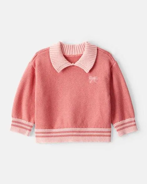 Baby Girl Bow Cotton Long-Sleeve Sweater - Pink
