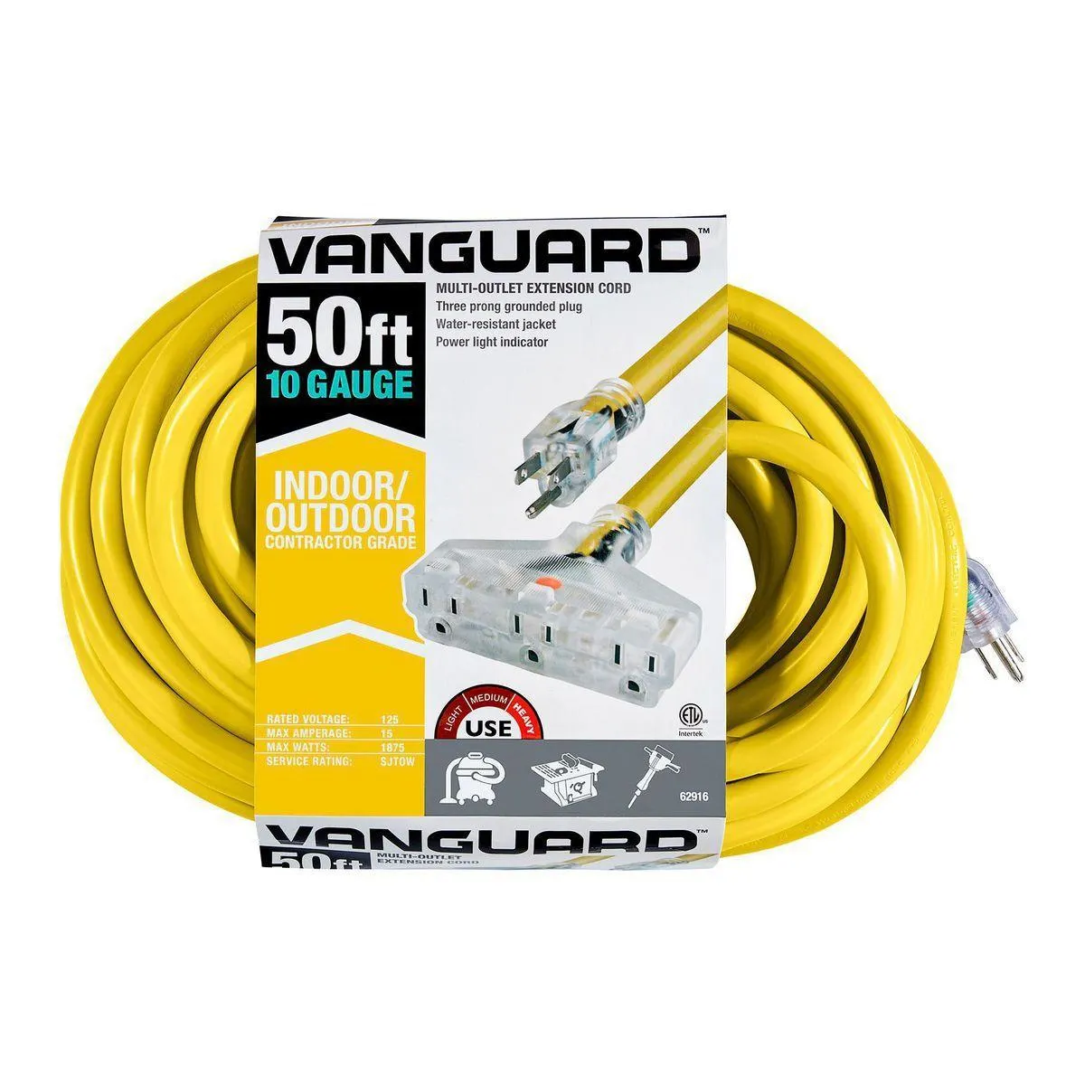 50 ft. x 10/3 Gauge Triple Tap Extension Cord, Yellow