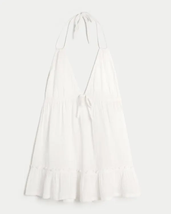 Gauze Halter Babydoll Cover Up Mini Dress