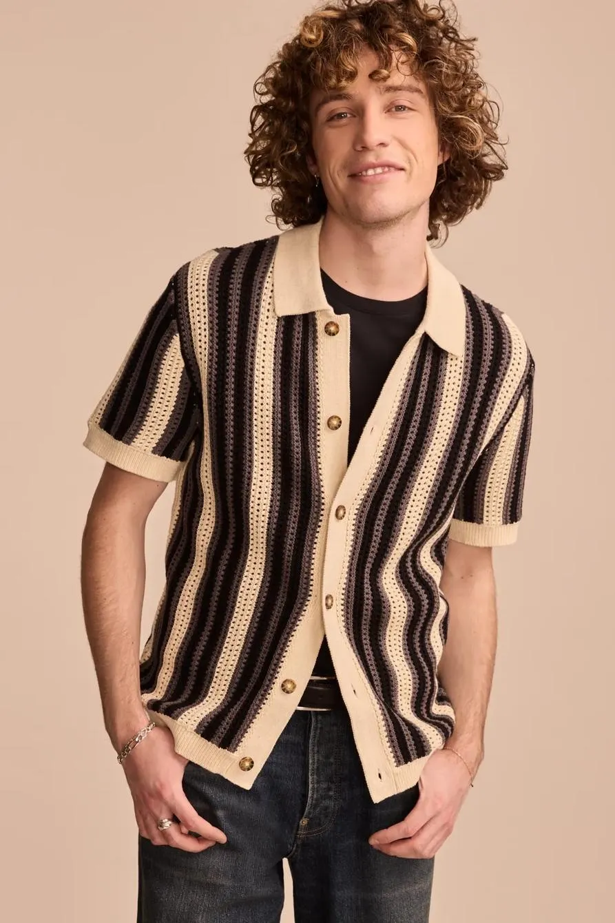 stripe button through sweater