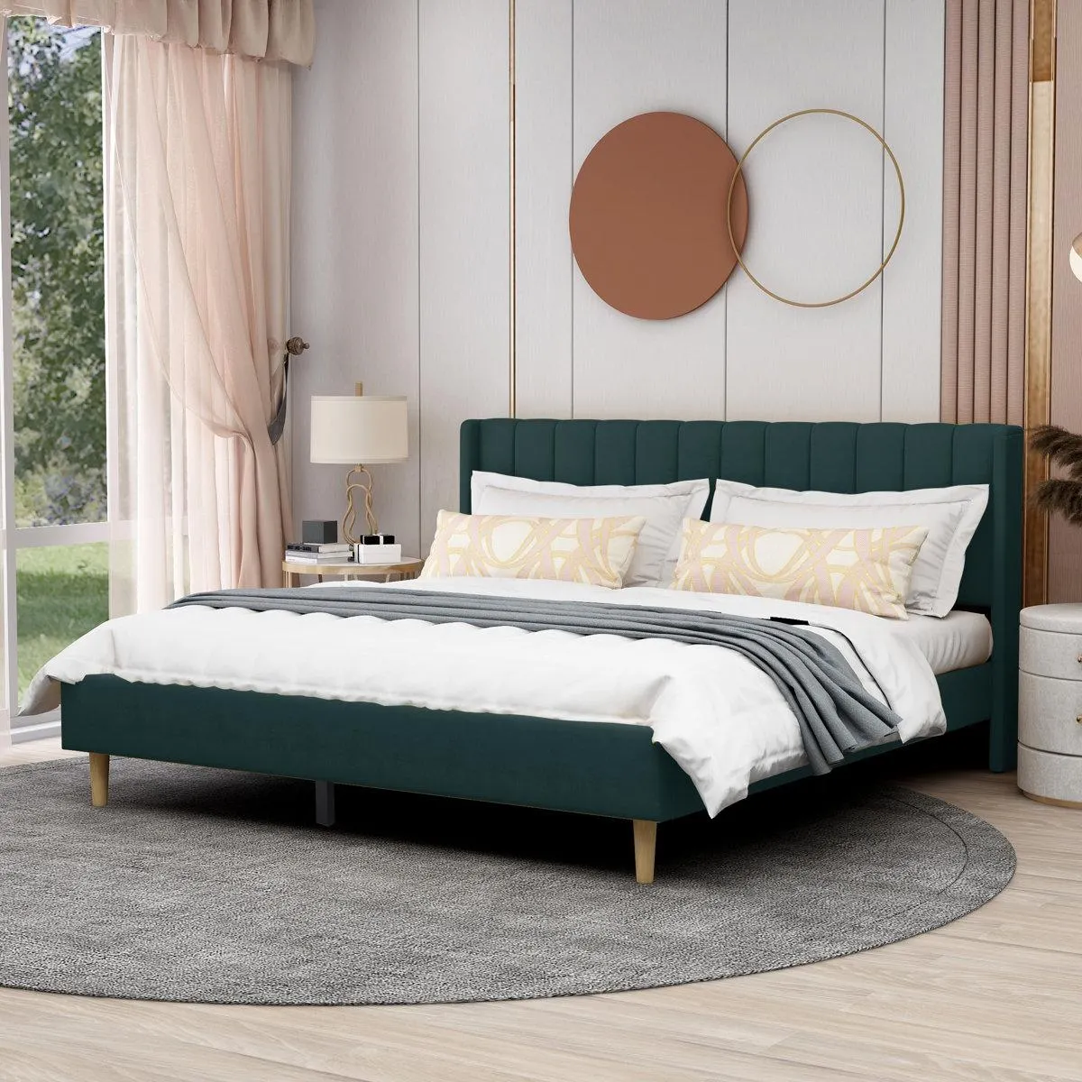 Eriksay Low Profile Upholstered Platform Bed with Wingback Headboard