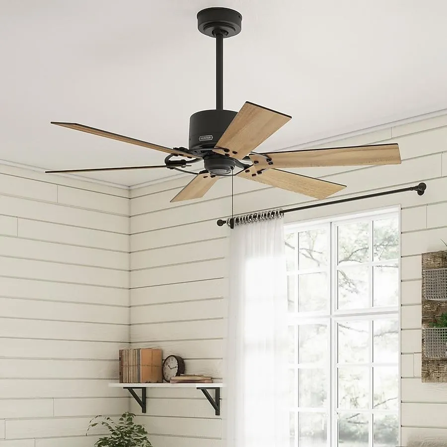 Hunter Gilrock 52-in Matte Black with Matte Black Blades Ceiling Fan Without Light 6 -Blade )