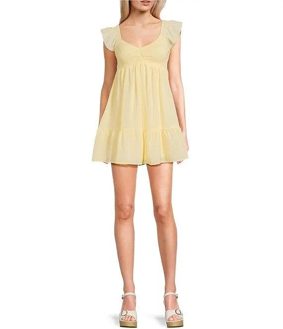 Short Sleeve Smocked Empire Waist Babydoll Tiered Mini Dress