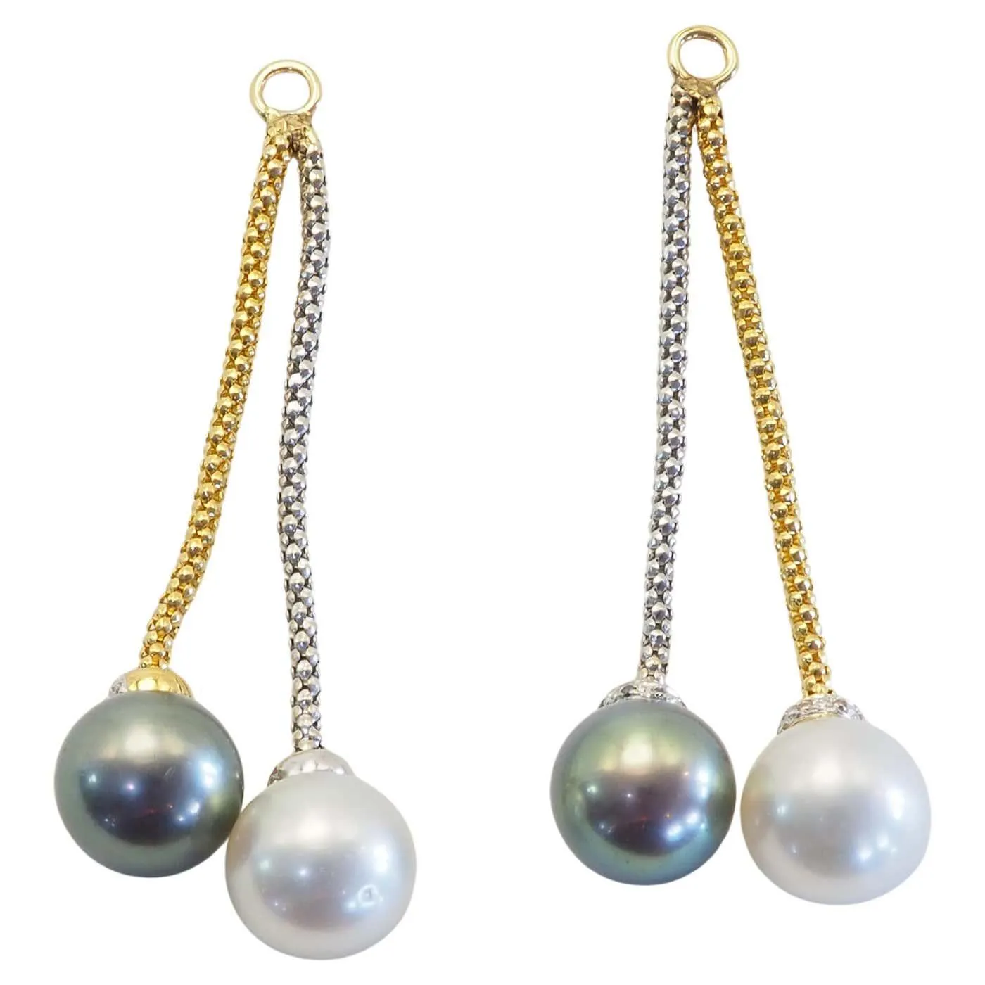 18K Two Tone Gold 9.2mm White & Black Pearl & 0.12ct Diamond Stud Enhancer