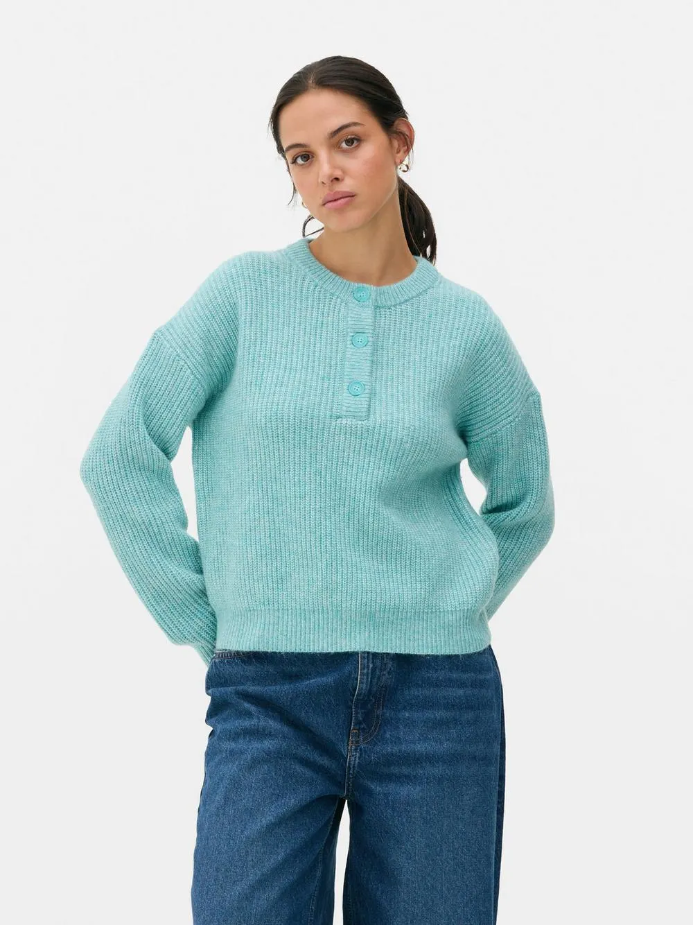 Knitted Button Placket Sweater