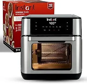 Instant Pot 10QT Air Fryer, 7-in-1 Functions with EvenCrisp Technology that Crisps, Broils, Bakes, Roasts, Dehydrates, Reheats & Rotisseries, Includes over 100 In-App Recipes, Stainless Steel