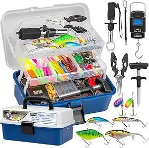 THKFISH 400PCS Fishing Lures Kit, Large 3-Layer Tackle Box with Tackle Included Bass Fishing Accessories Gear Tools Set with Pliers, Fish Scale, Crankbait, Hooks, Weights Sinkers, Gift for Men