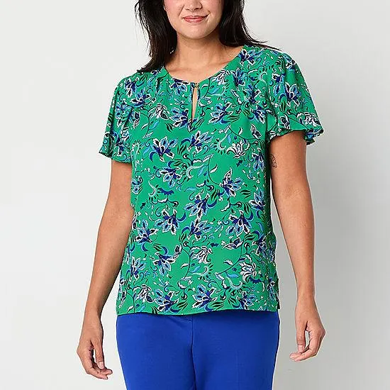 new! Liz Claiborne Womens Round Neck Short Sleeve Blouse