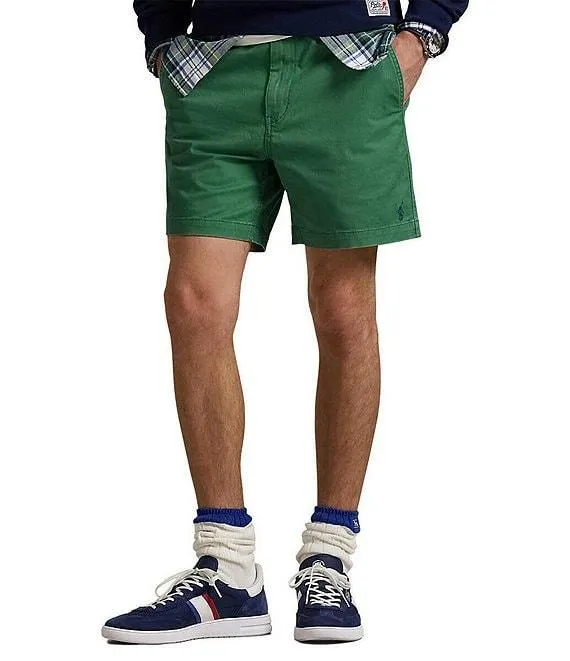 Classic-Fit Stretch Prepster Flat-Front 6" Inseam Chino Shorts