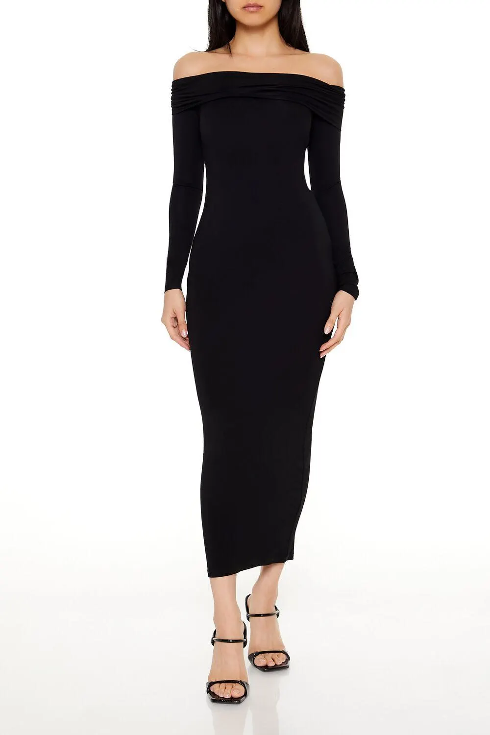Foldover Off-the-Shoulder Midi Dress