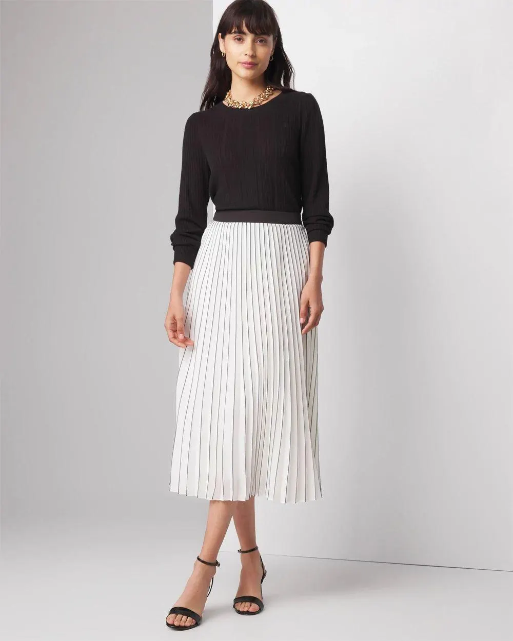 Smocked Pleated Midi Skirt