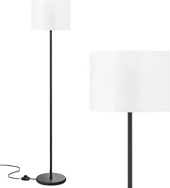Modern Floor Lamp Simple Design with White Shade, Foot Pedal Switch, 60" Small Tall Lamps for Living Room Bedroom Office Dining Room Kitchen, Black Pole Lamp(Without Bulb)